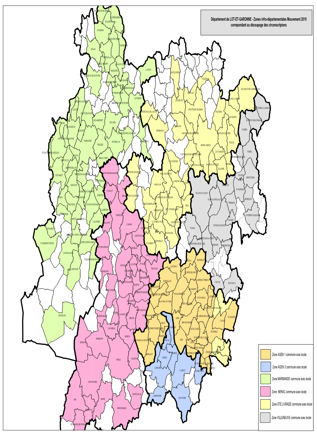 Département De LOT-ET-GARONNE - Zones Infra-Départementales Mouvement 2019 ST-ASTIER Correpondant Au Découpage Des Circonscriptons ST-SERNIN