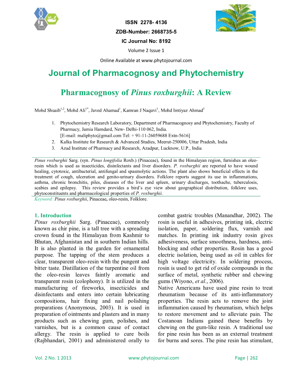 Pharmacognosy of Pinus Roxburghii: a Review