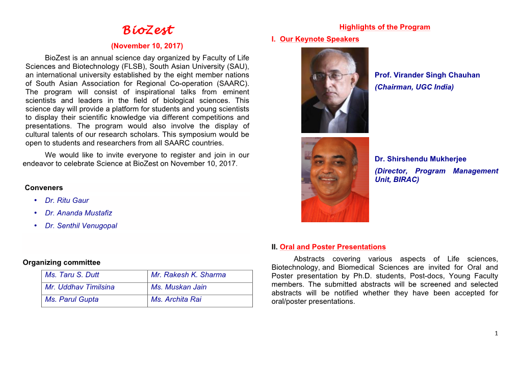 Biozest Highlights of the Program I