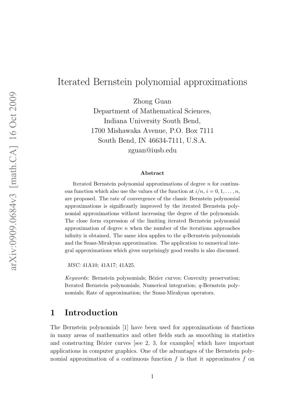 Iterated Bernstein Polynomial Approximations