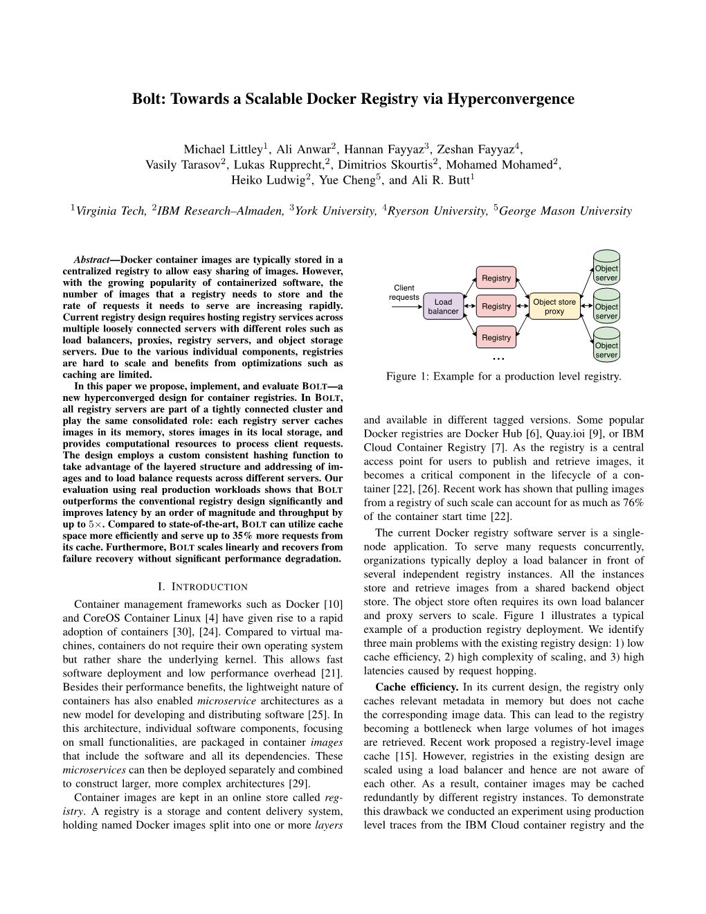 Bolt: Towards a Scalable Docker Registry Via Hyperconvergence