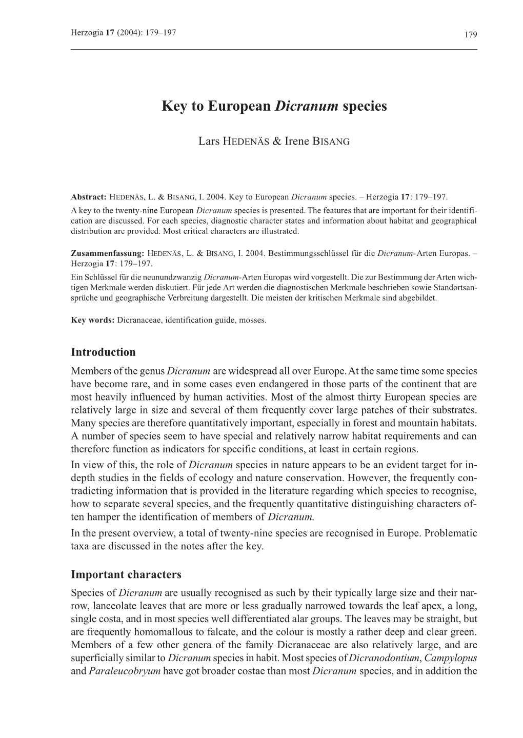 17& B (2004):ISANG: Key179–197 to European Dicranum Species 179