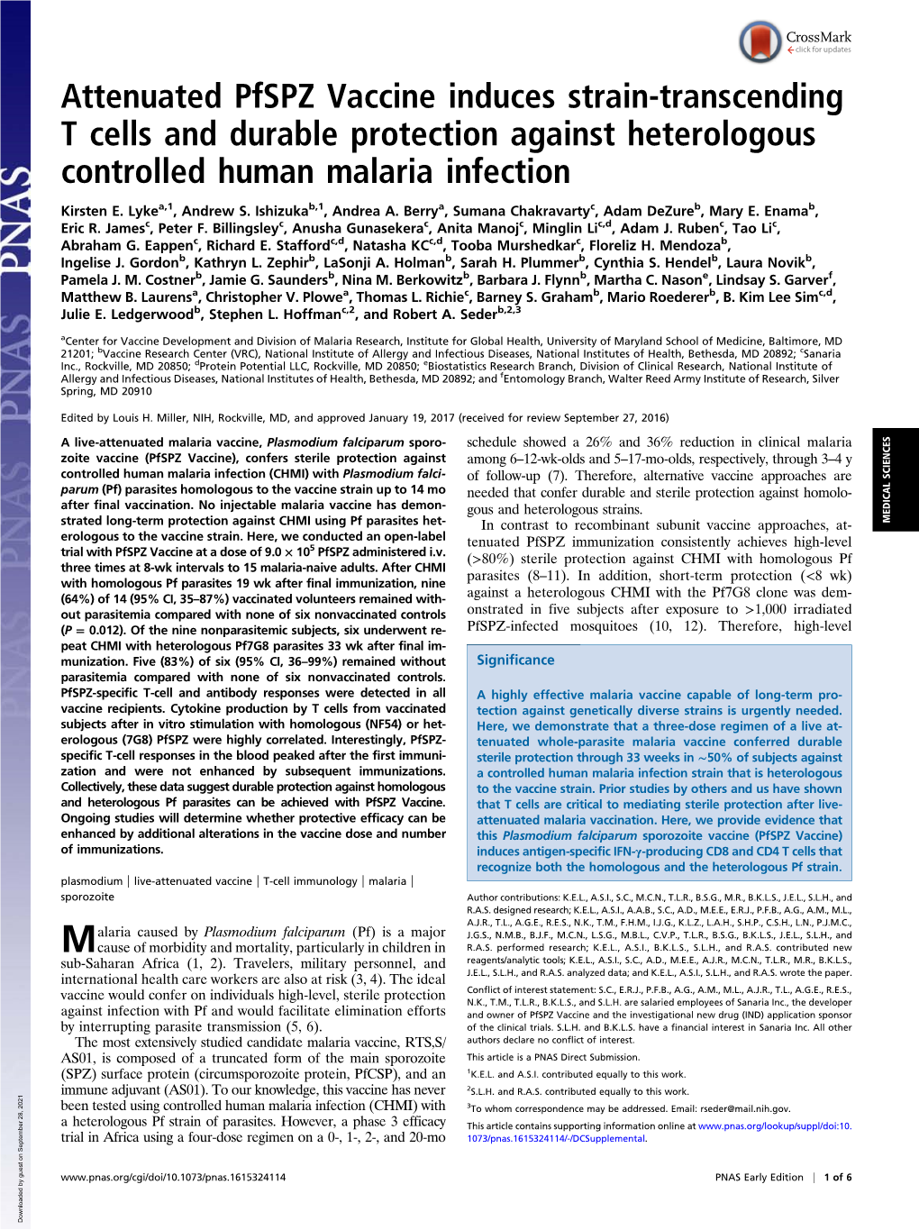 Attenuated Pfspz Vaccine Induces Strain-Transcending T Cells and Durable Protection Against Heterologous Controlled Human Malaria Infection