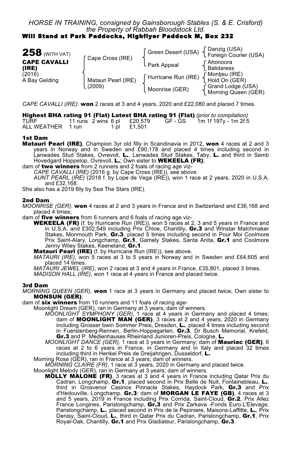 HORSE in TRAINING, Consigned by Gainsborough Stables (S. & E