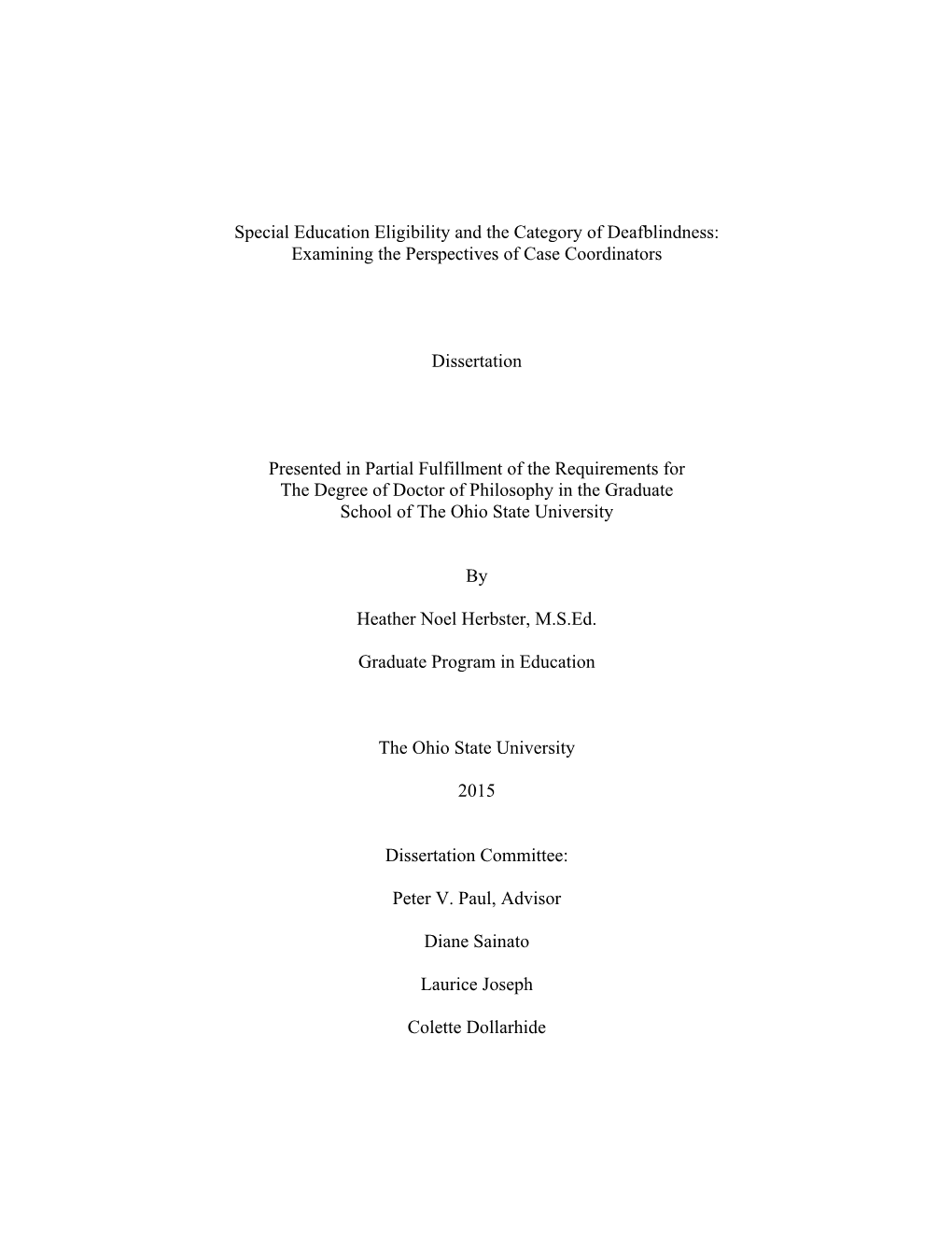 Special Education Eligibility and the Category of Deafblindness: Examining the Perspectives of Case Coordinators