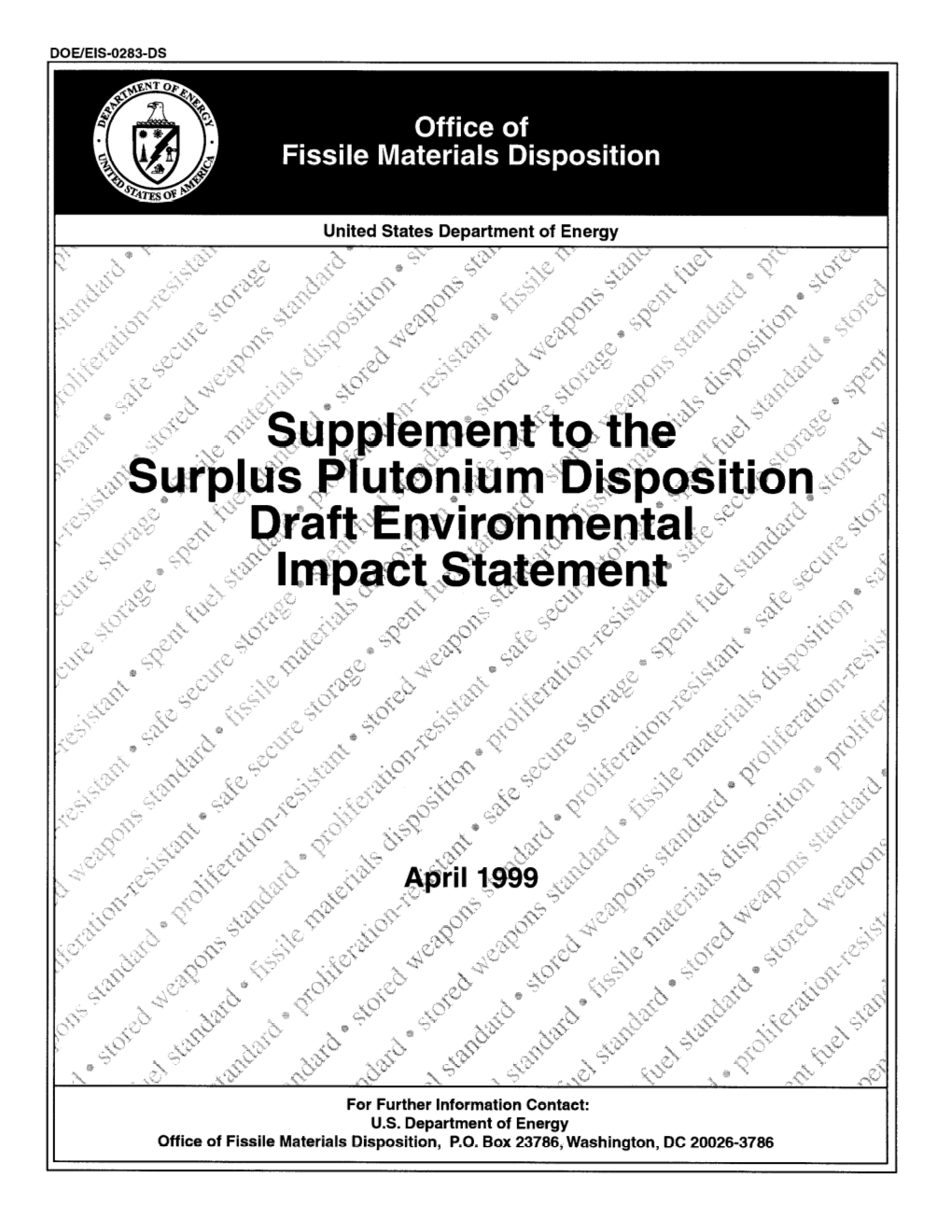 EIS-0283DS Supplement to the Surplus Plutonium Disposition Draft