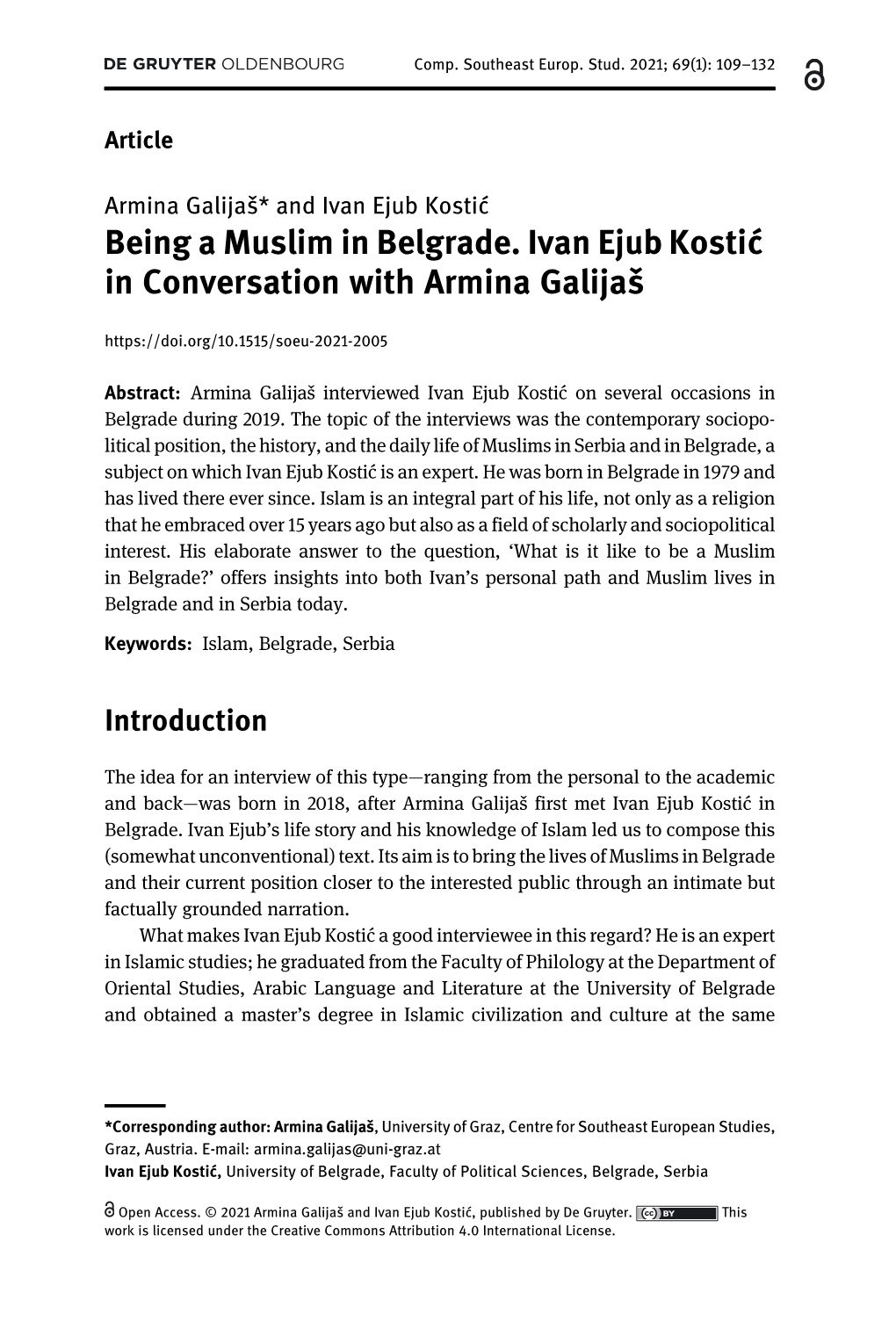 Being a Muslim in Belgrade. Ivan Ejub Kostić in Conversation with Armina Galijaš