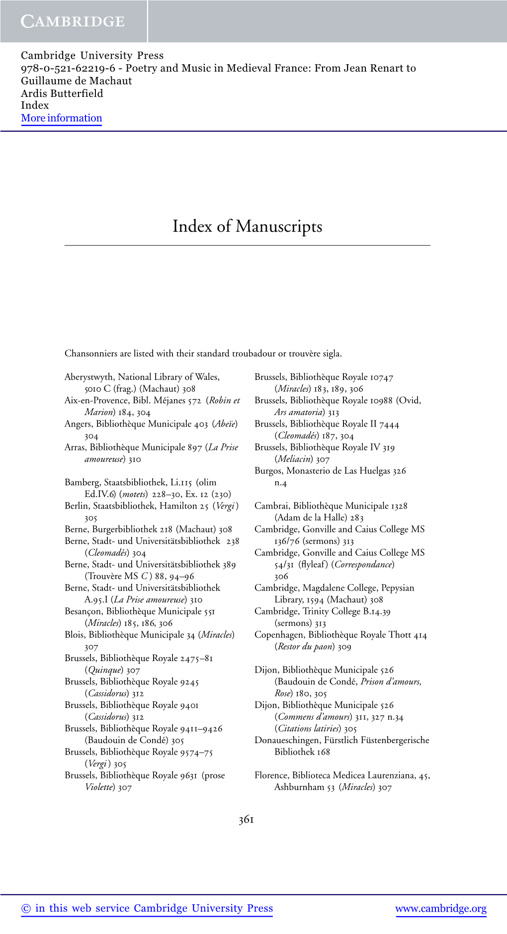 Index of Manuscripts