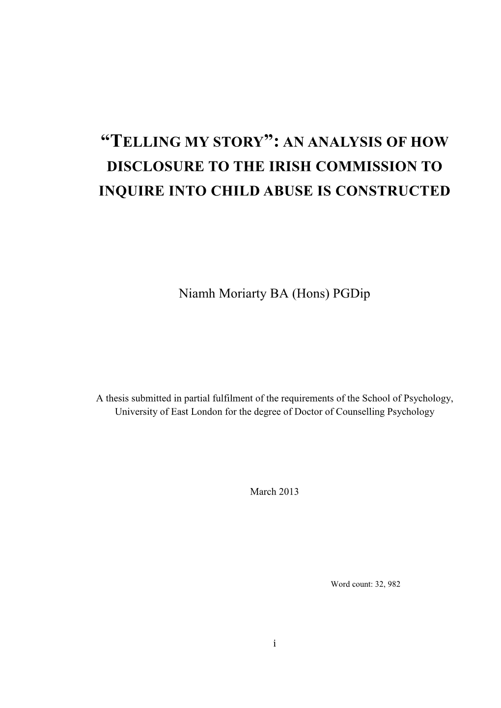 An Analysis of How Disclosure to the Irish Commission to Inquire Into Child Abuse Is Constructed