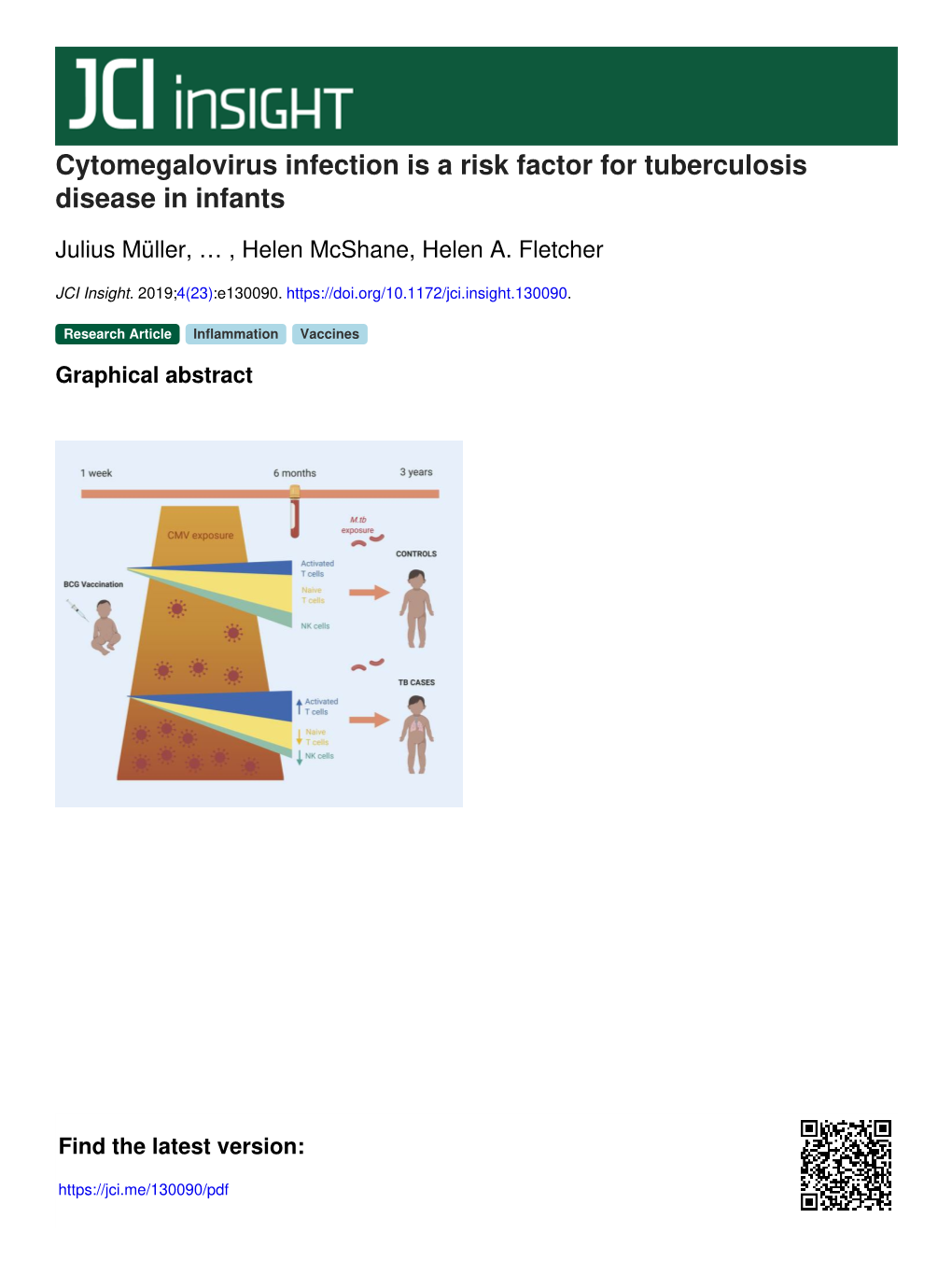 Cytomegalovirus Infection Is a Risk Factor for Tuberculosis Disease in Infants