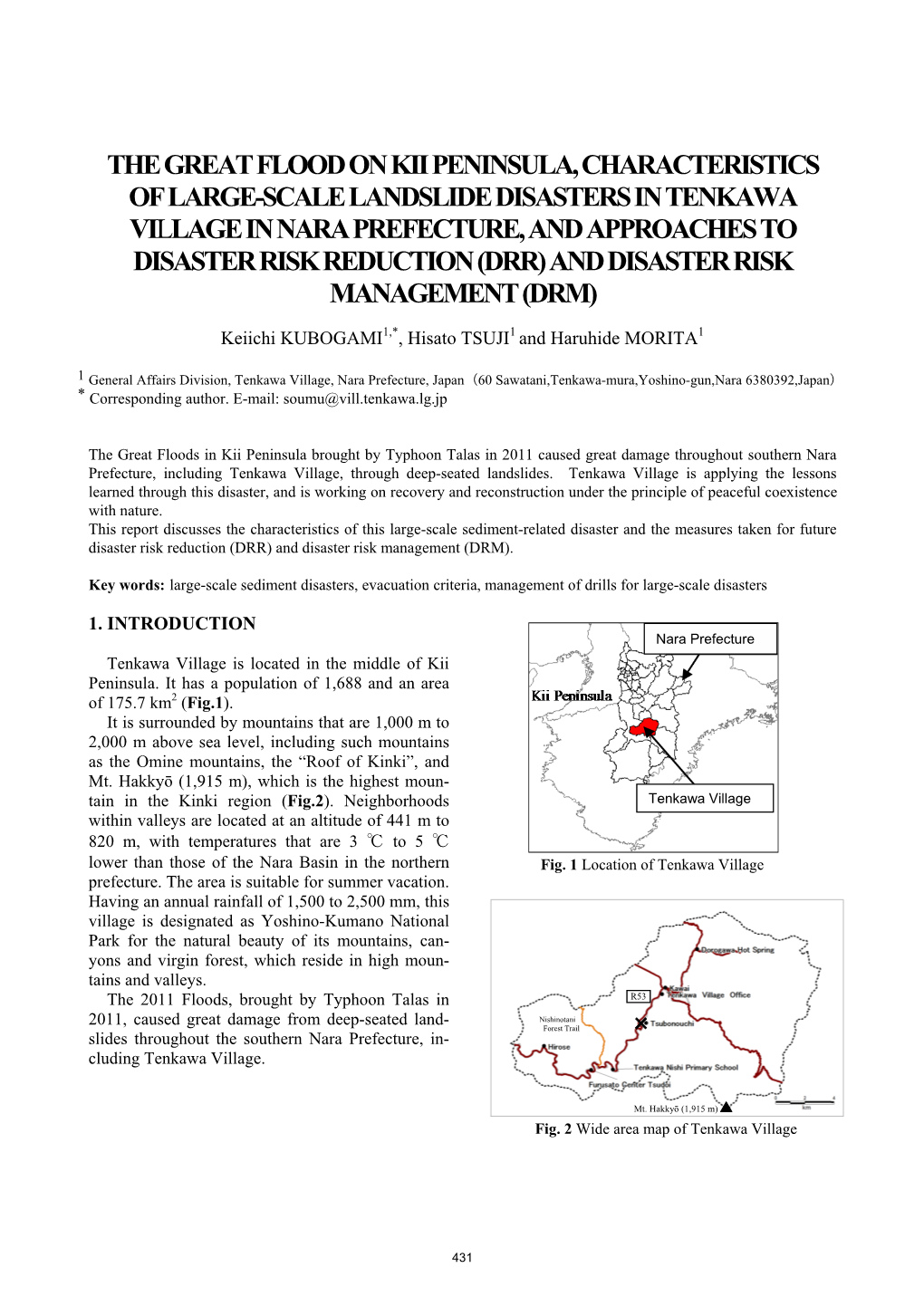 The Great Flood on Kii Peninsula, Characteristics of Large-Scale Landslide Disasters in Tenkawa Village in Nara Prefecture