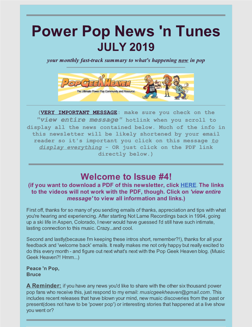 Power Pop News 'N Tunes JULY 2019 Your Monthly Fast-Track Summary to What's Happening Now in Pop