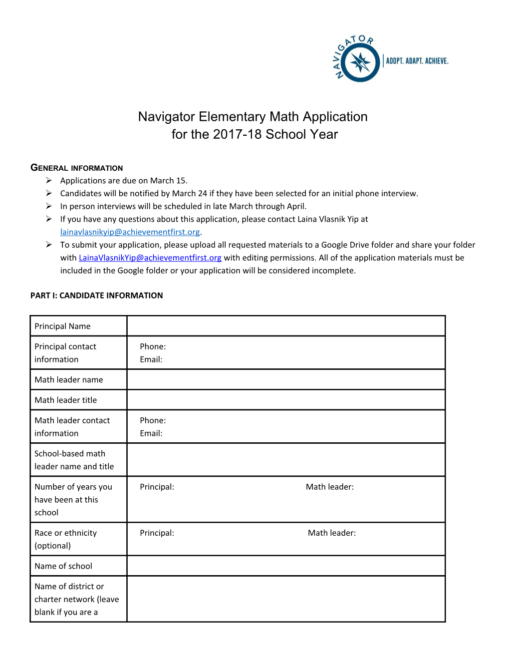 Navigator Elementary Math Application