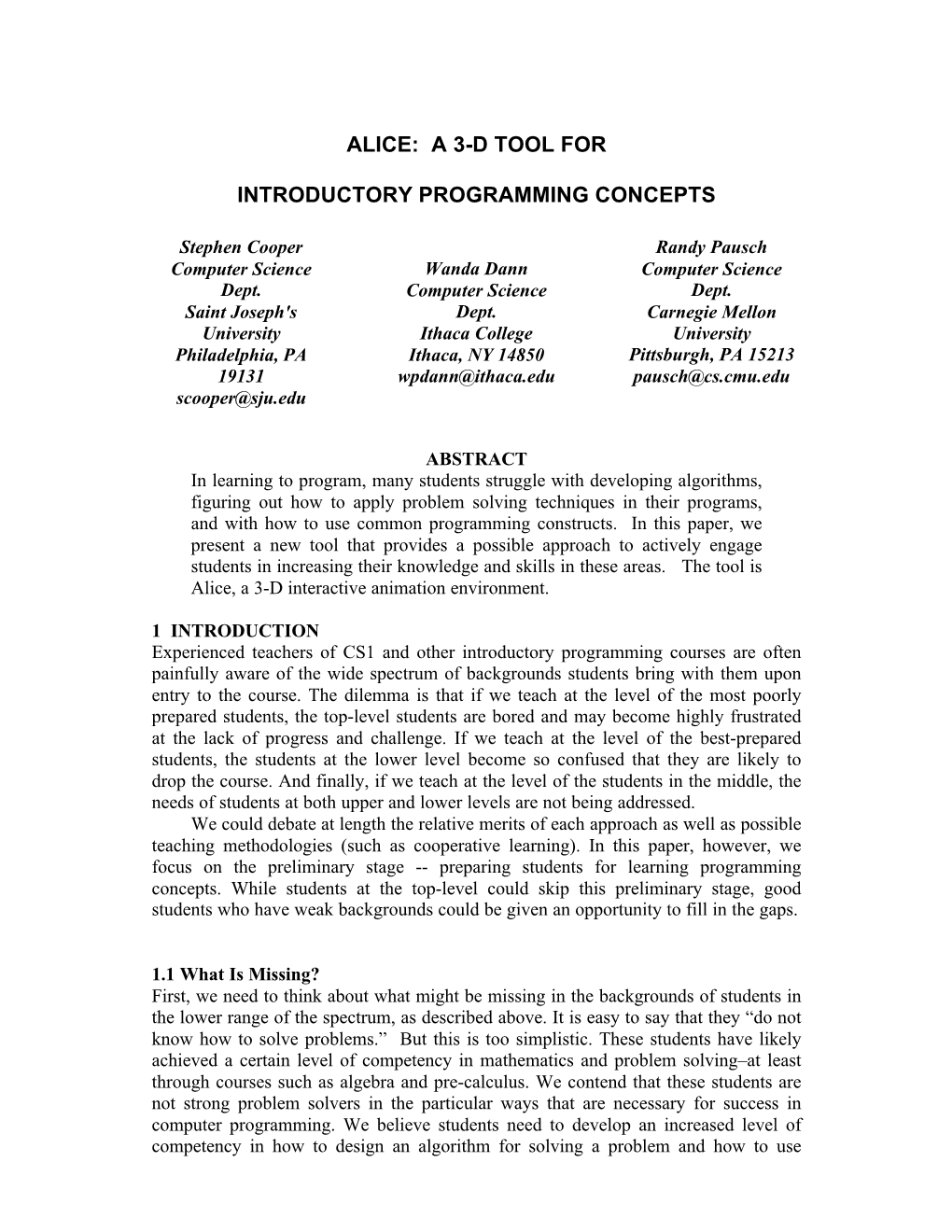 A 3-D Tool for Introductory Programming Concepts