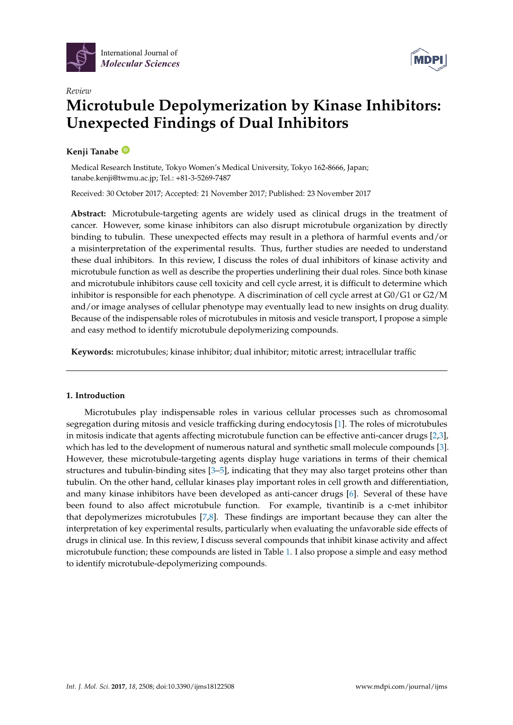 Microtubule Depolymerization by Kinase Inhibitors: Unexpected Findings of Dual Inhibitors