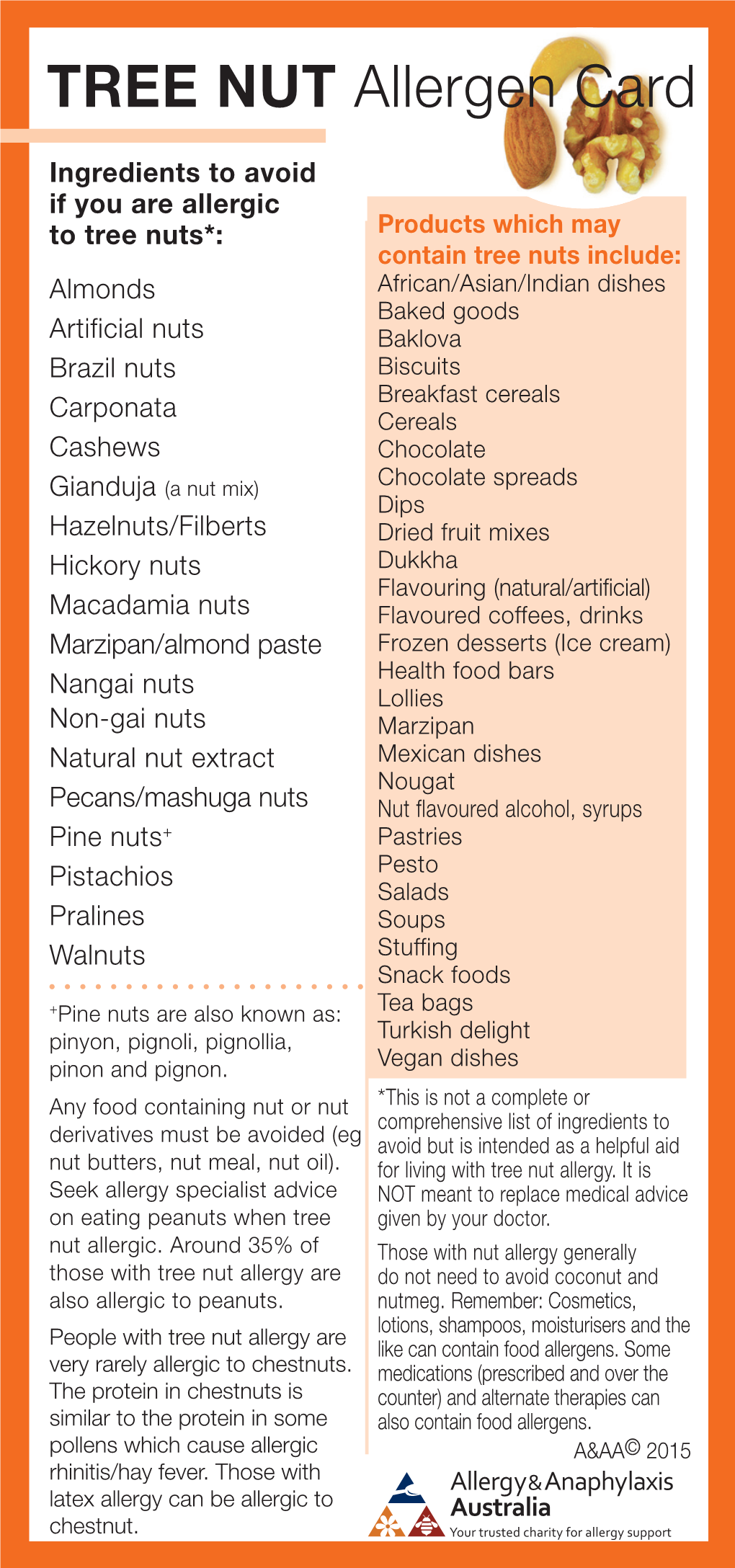 TREE NUT Allergen Card