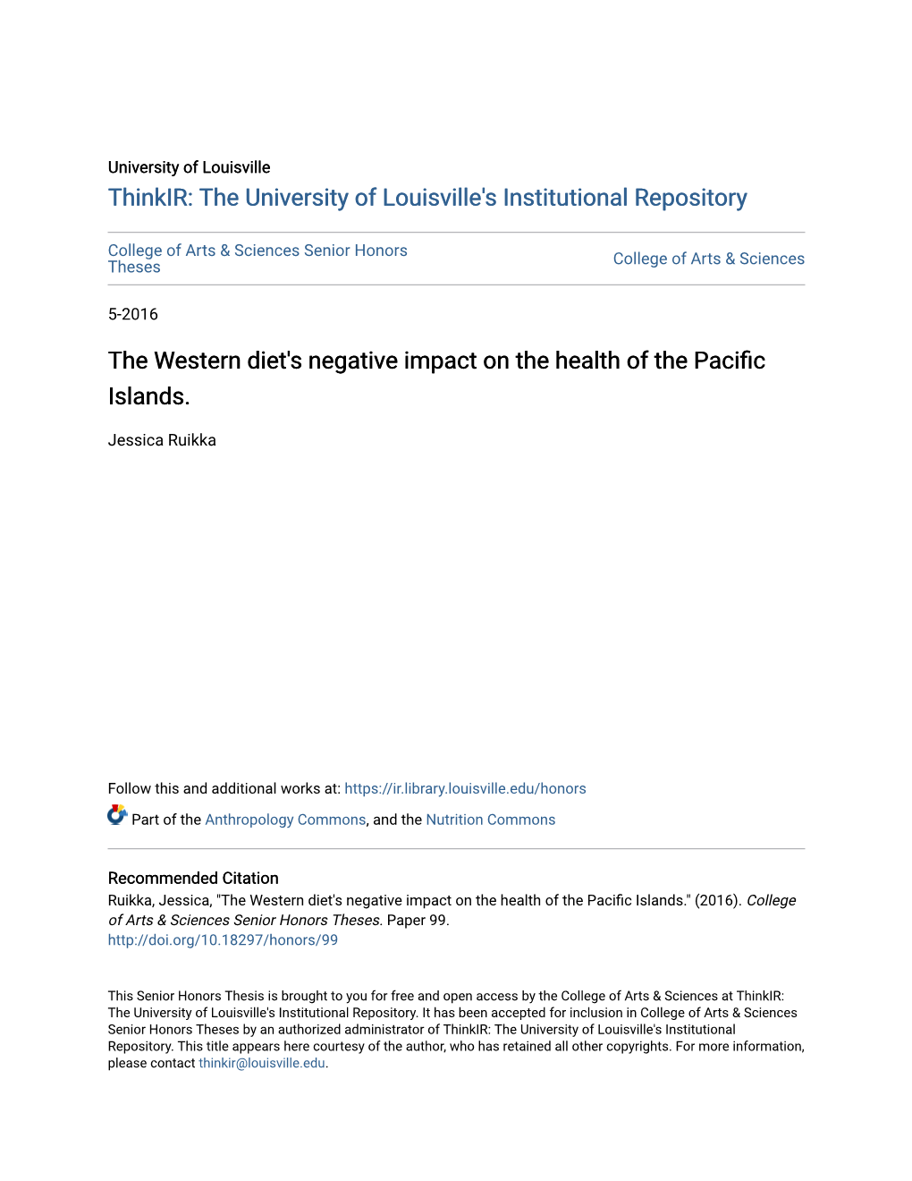 The Western Diet's Negative Impact on the Health of the Pacific Islands