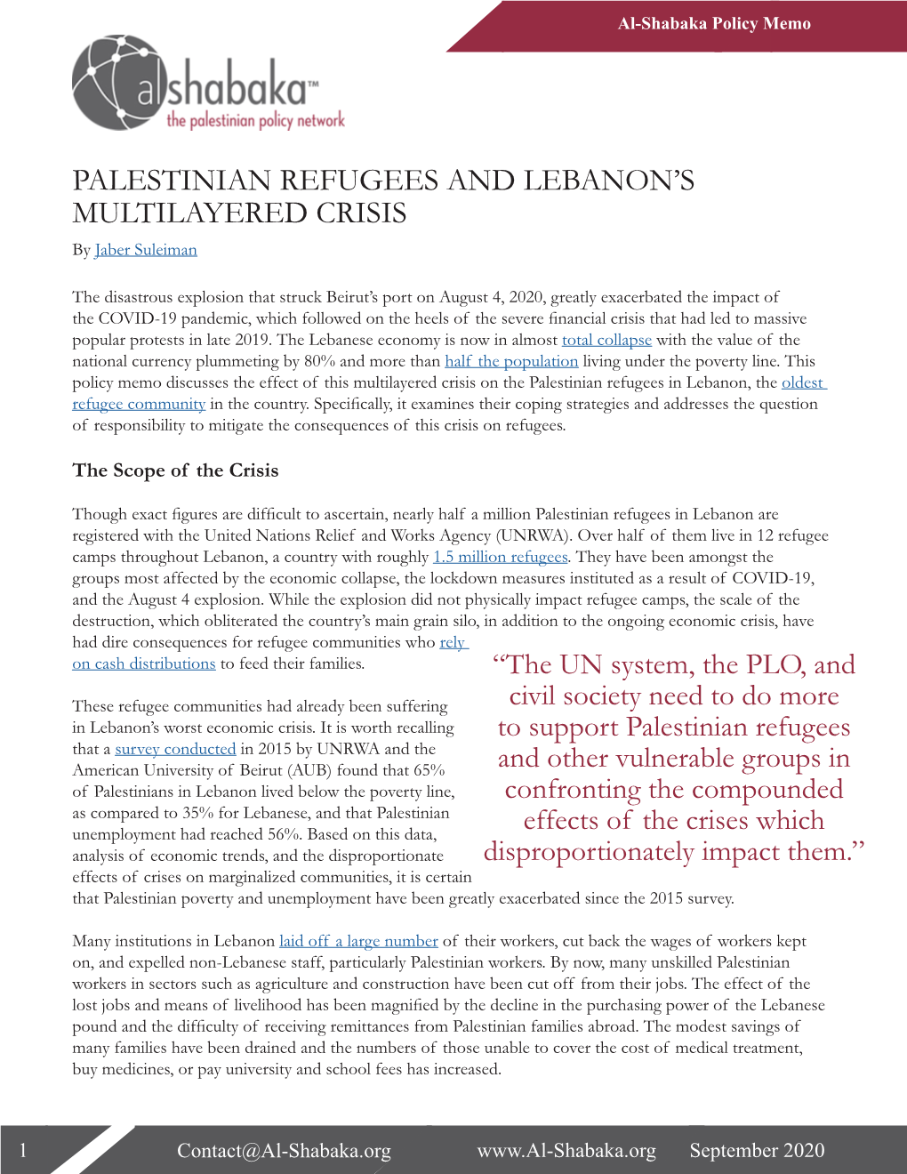Palestinian Refugees and Lebanon's Multilayered Crisis