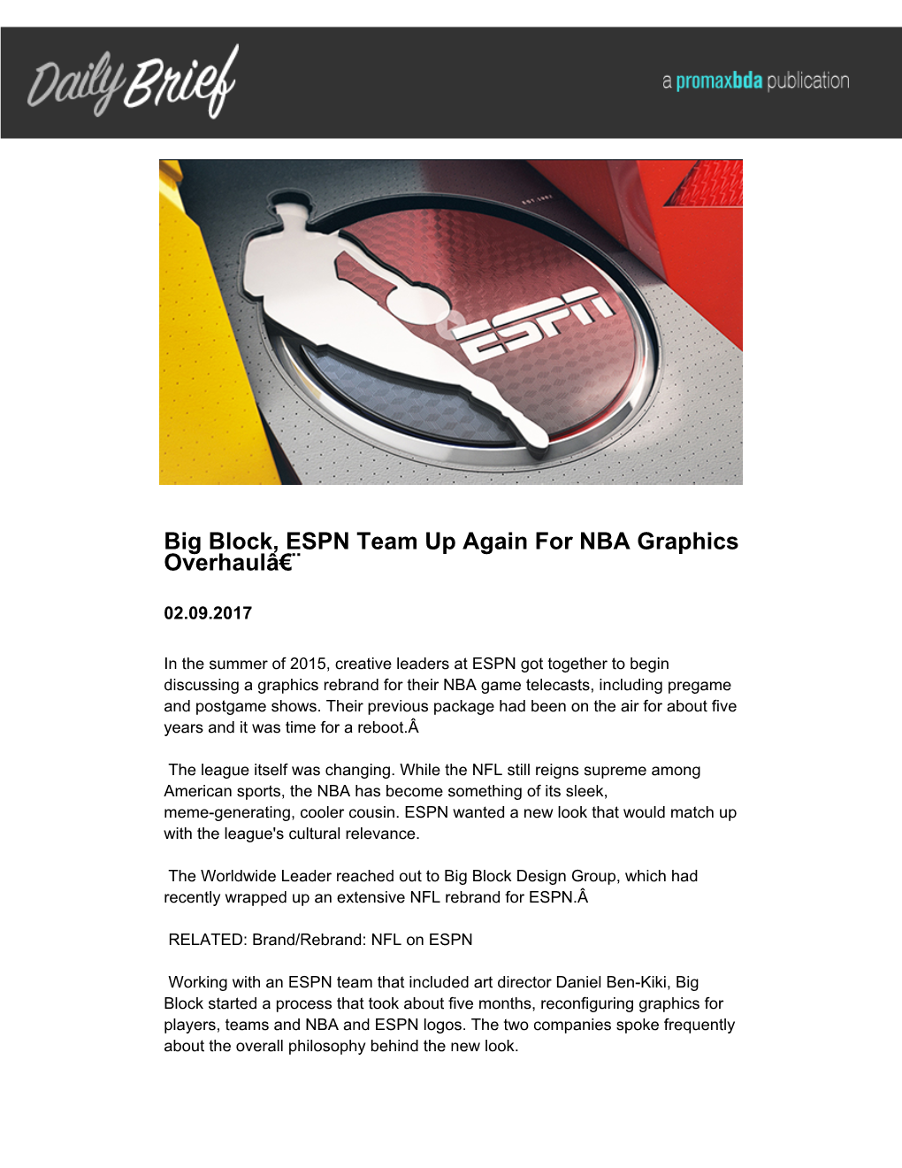 Big Block, ESPN Team up Again for NBA Graphics Overhaulв€Ё