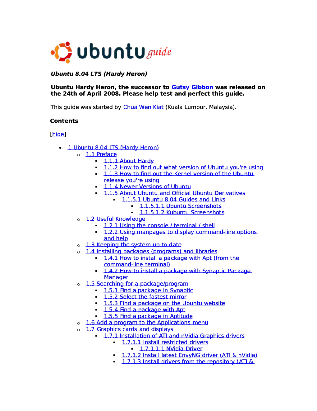 1 Ubuntu 8.04 LTS (Hardy Heron)