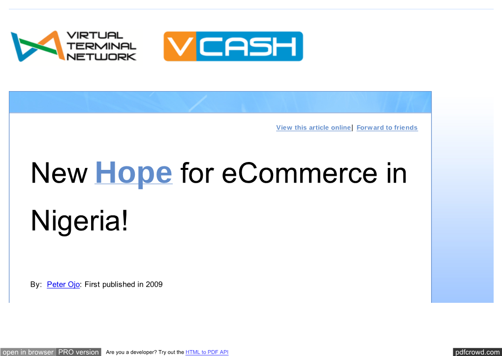 New Hope for Ecommerce in Nigeria!
