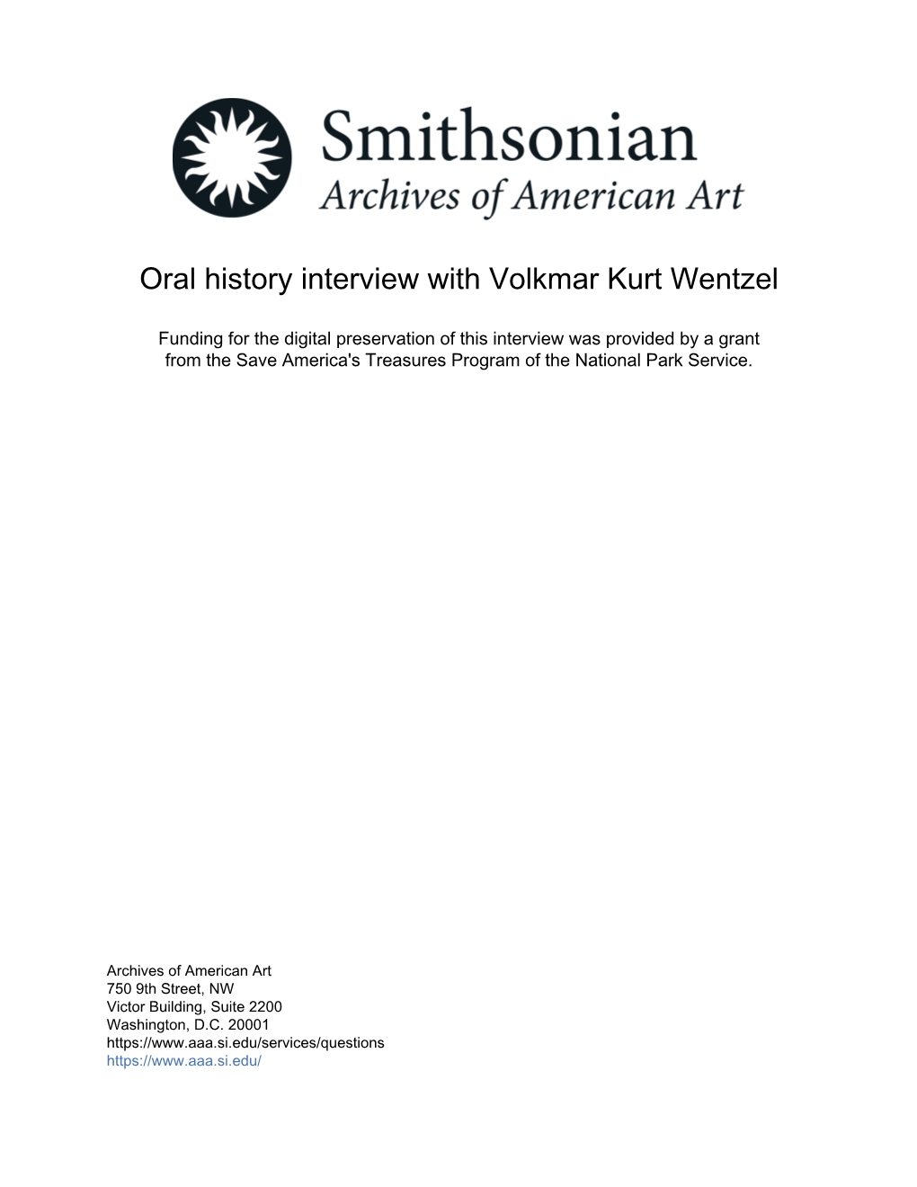 Oral History Interview with Volkmar Kurt Wentzel