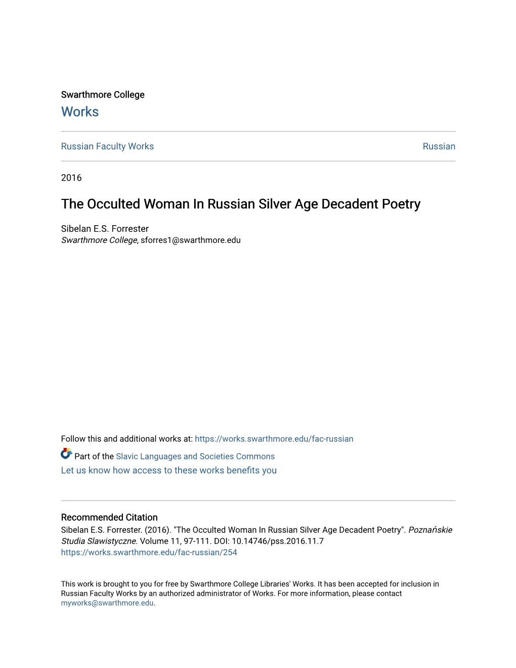 The Occulted Woman in Russian Silver Age Decadent Poetry