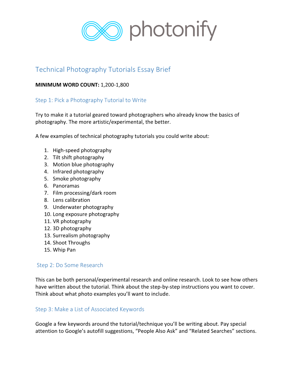 Technical Photography Tutorials Essay Brief