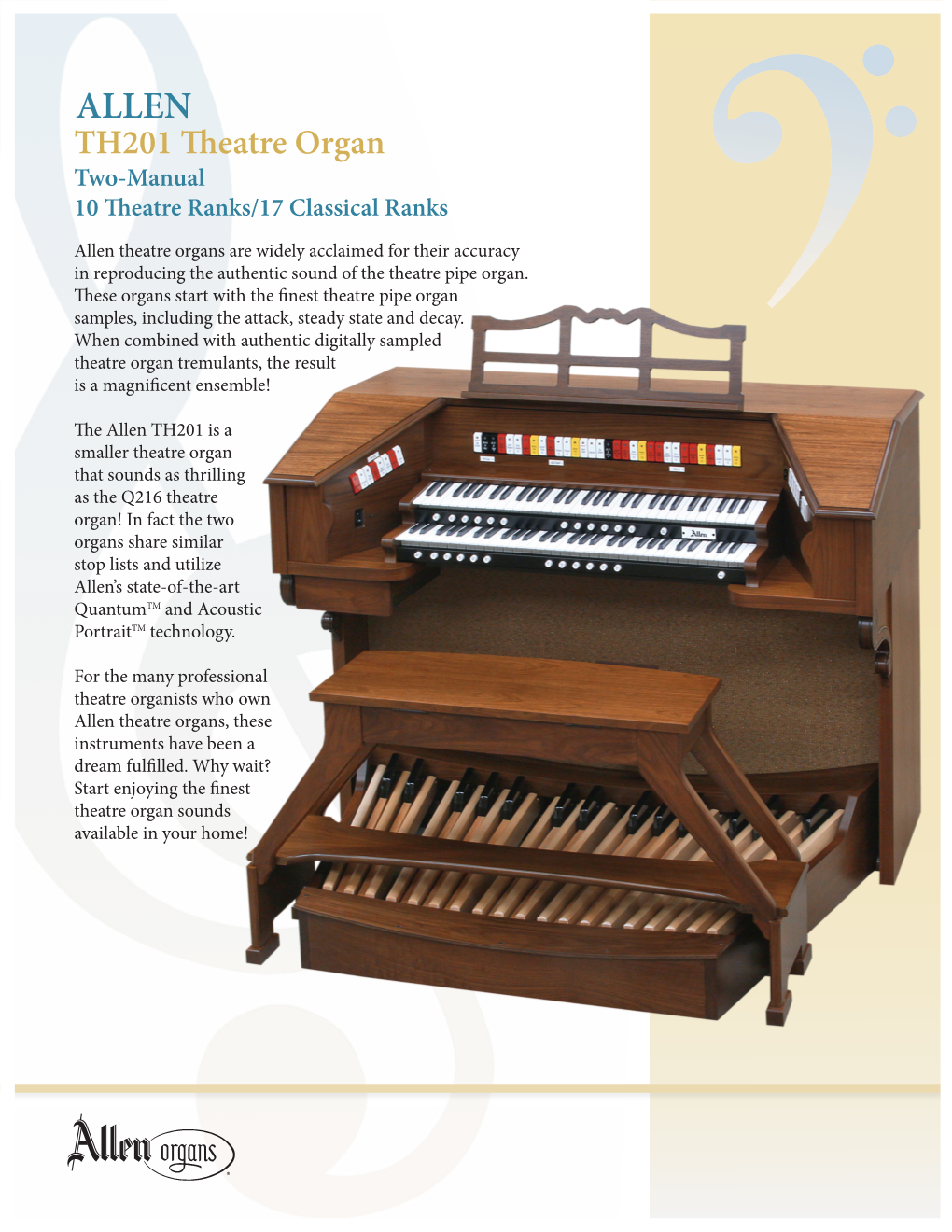 TH201 Theatre Organ Two-Manual 10 Theatre Ranks/17 Classical Ranks