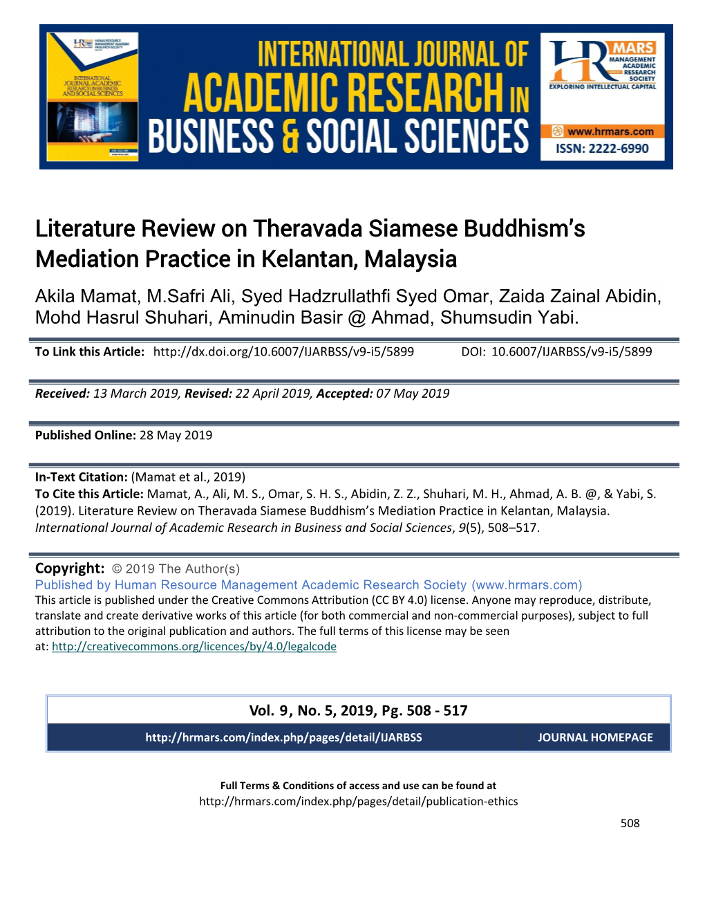 Literature Review on Theravada Siamese Buddhism's Mediation