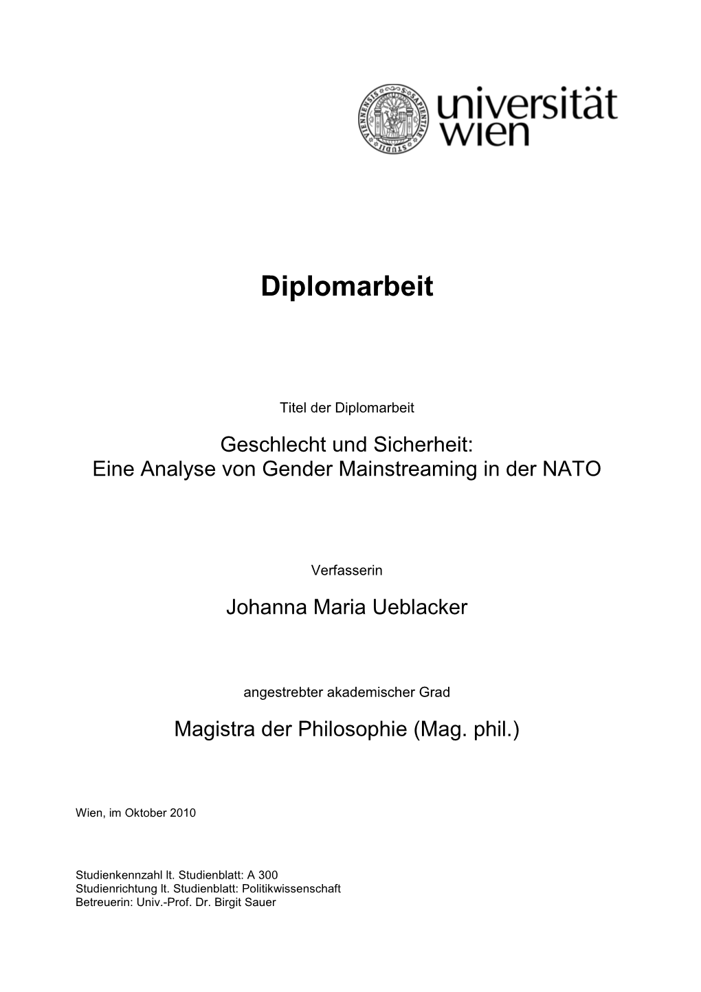 Geschlecht Und Sicherheit: Eine Analyse Von Gender Mainstreaming in Der NATO