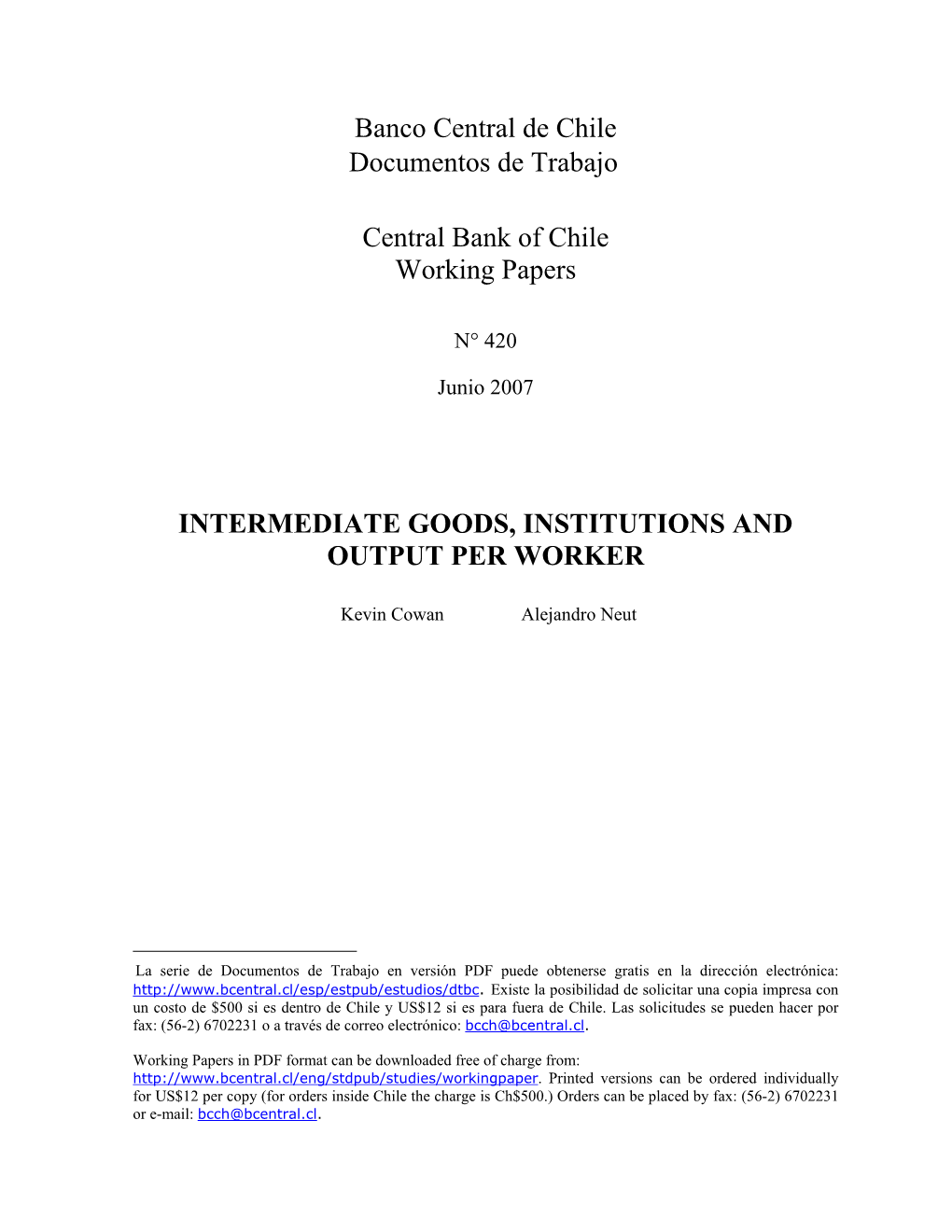 Intermediate Goods, Institutions and Output Per Worker