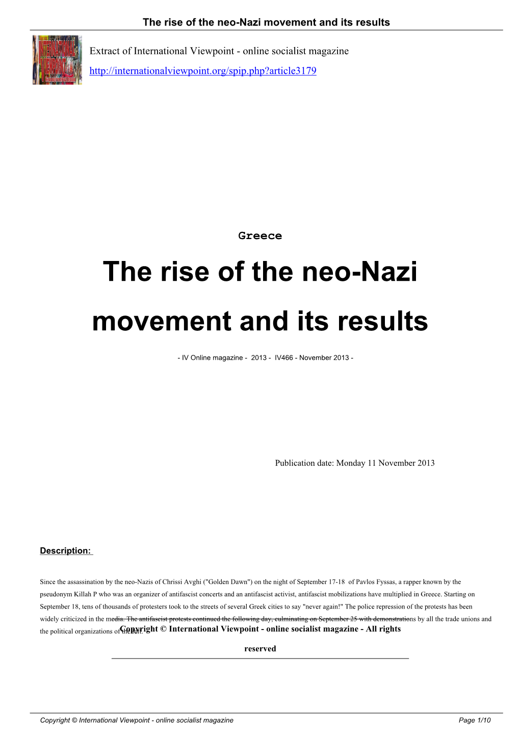 The Rise of the Neo-Nazi Movement and Its Results