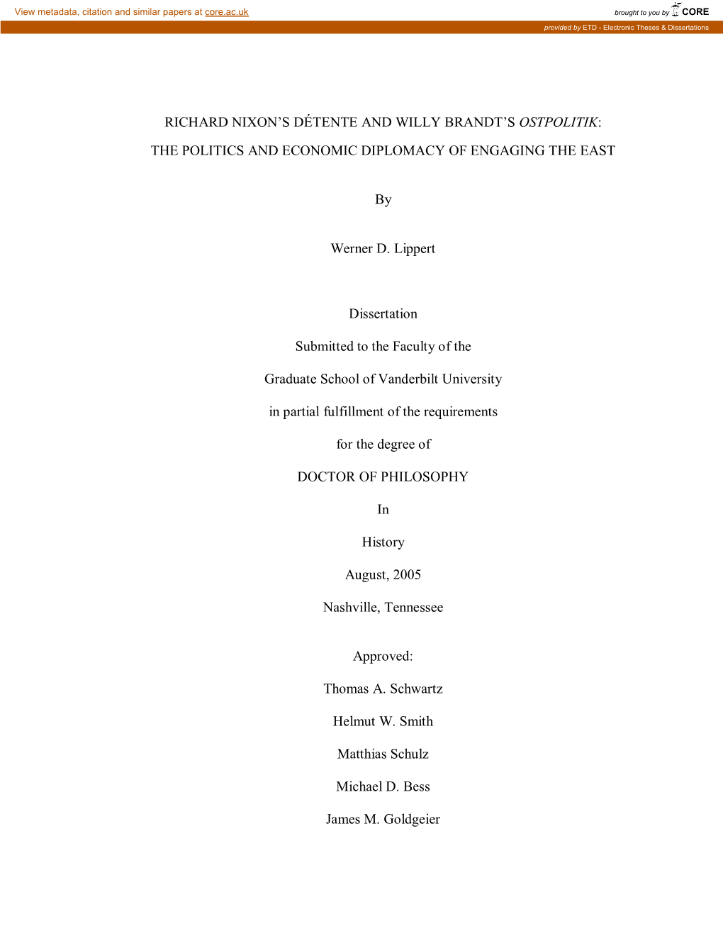 Richard Nixon's Détente and Willy Brandt's Ostpolitik