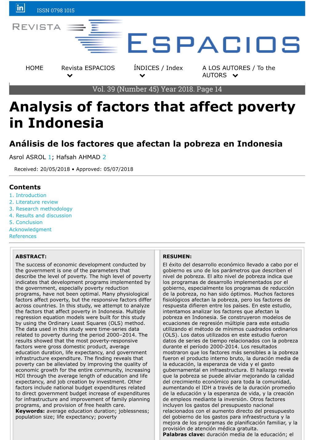 Analysis of Factors That Affect Poverty in Indonesia