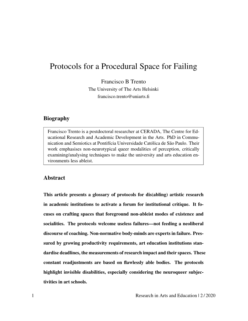 Protocols for a Procedural Space for Failing