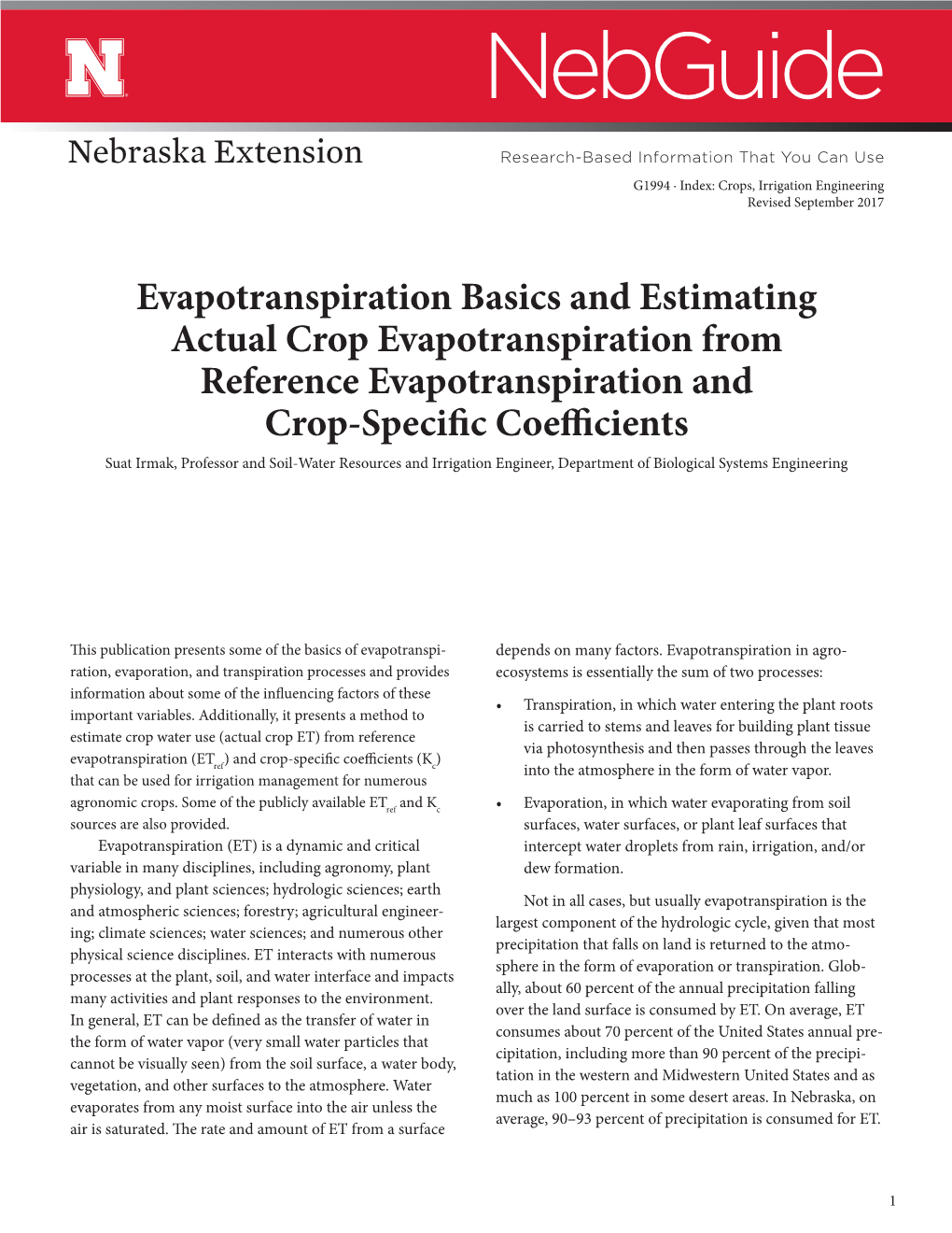 Evapotranspiration Basics on Crops