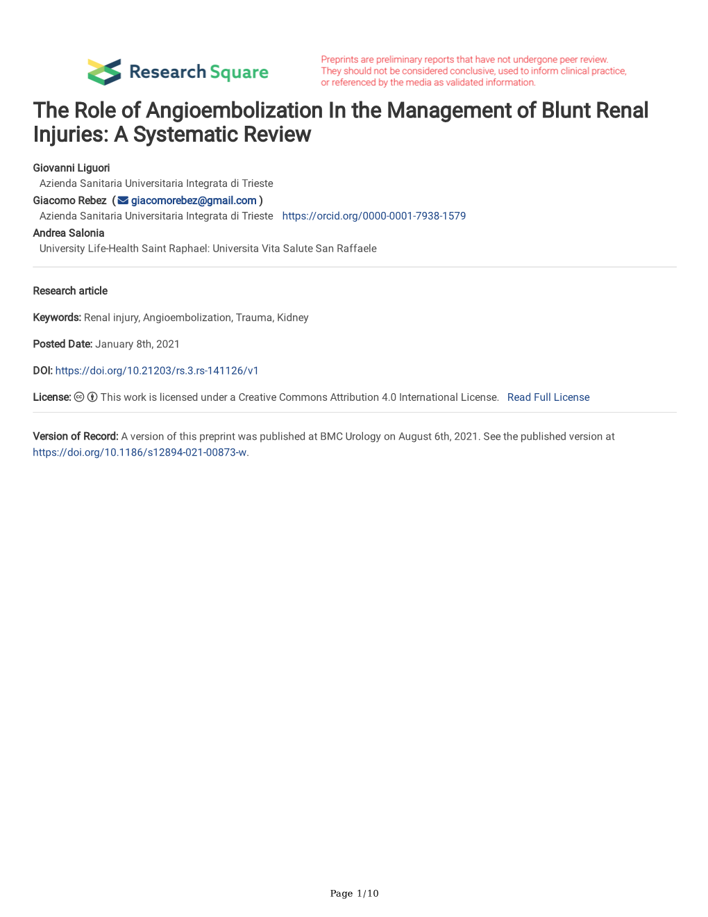 The Role of Angioembolization in the Management of Blunt Renal Injuries: a Systematic Review