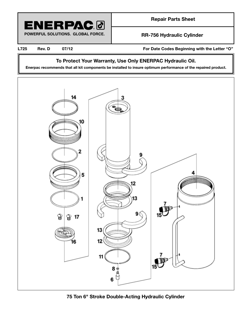 RR-756 Hydraulic Cylinder Repair Parts Sheet to Protect Your