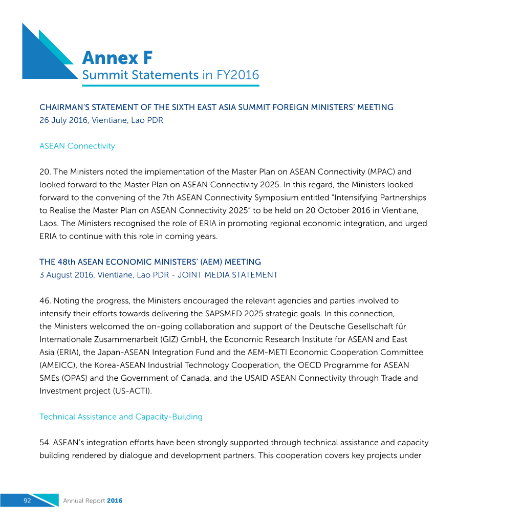 Annex F: Summit Statements in FY2016