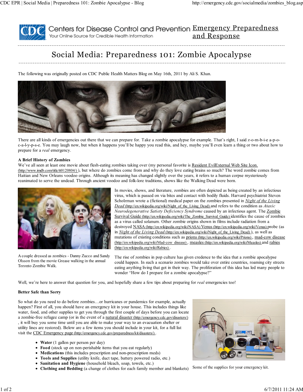 CDC EPR | Social Media | Preparedness 101: Zombie Apocalypse - Blog
