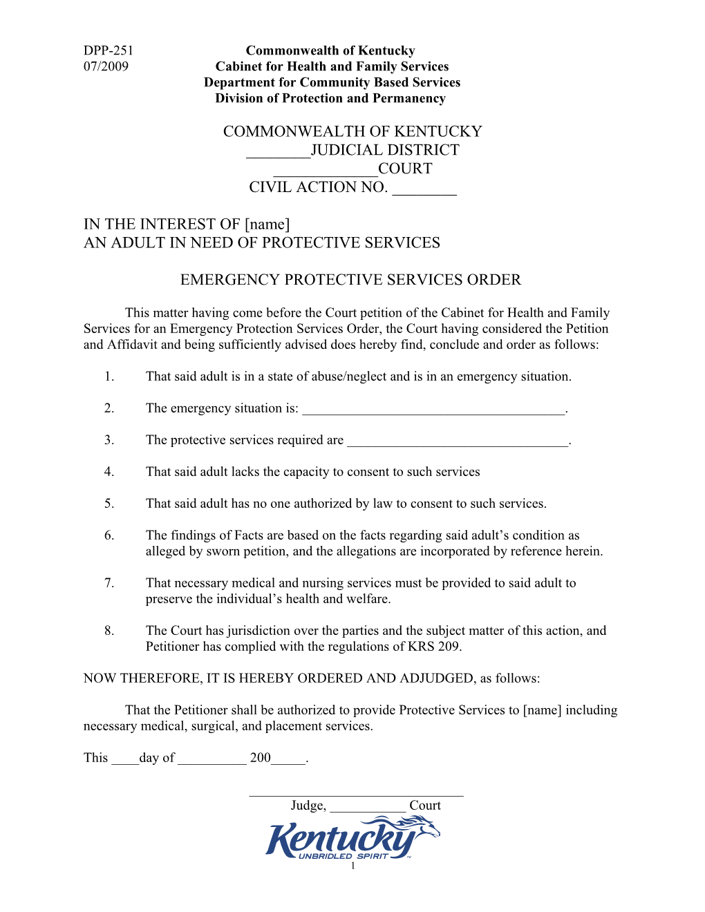 Emergency Protective Services Order