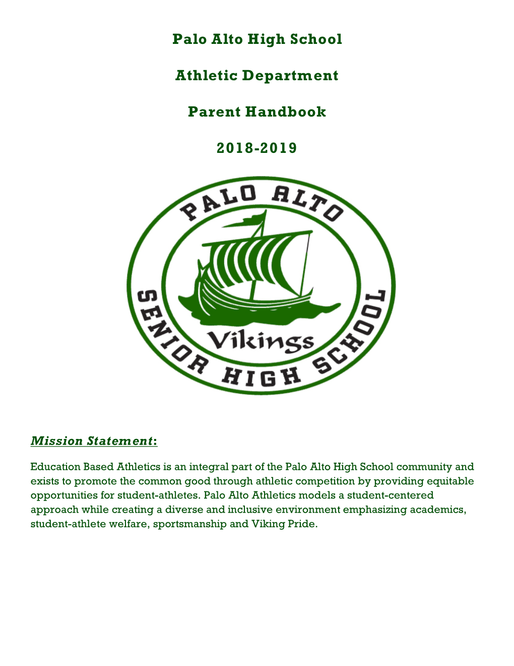 Palo Alto High School Athletic Department Parent Handbook 2018