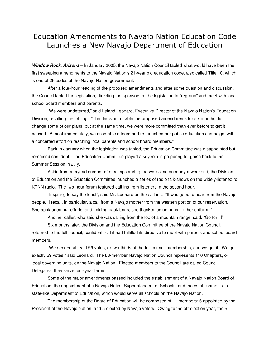 Education Amendments to Navajo Nation Education Code Launches a New Navajo Department of Education