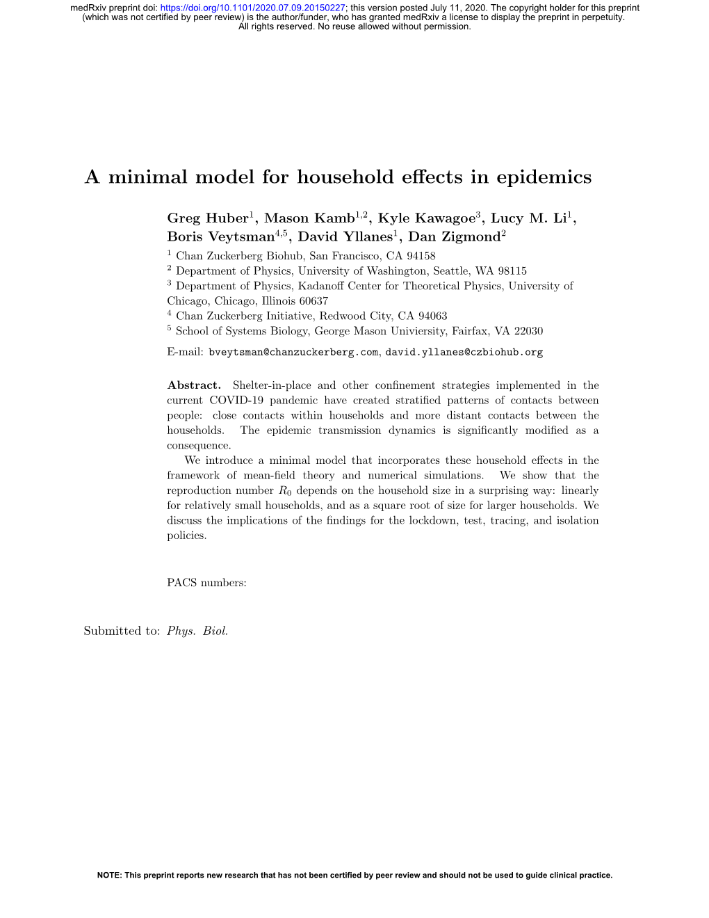 A Minimal Model for Household Effects in Epidemics