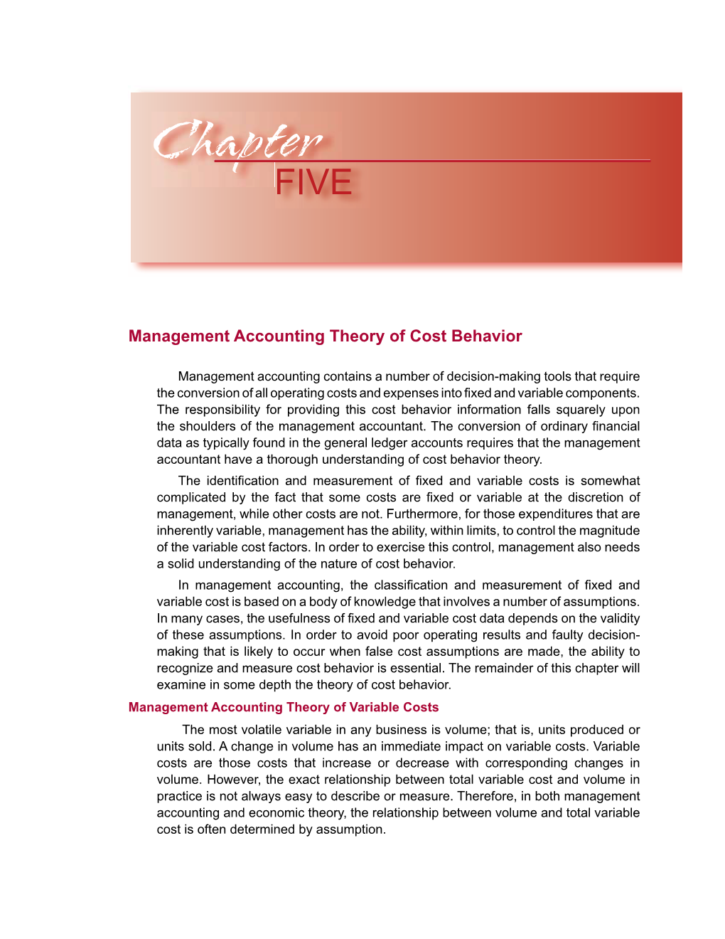 Management Accounting Theory of Cost Behavior