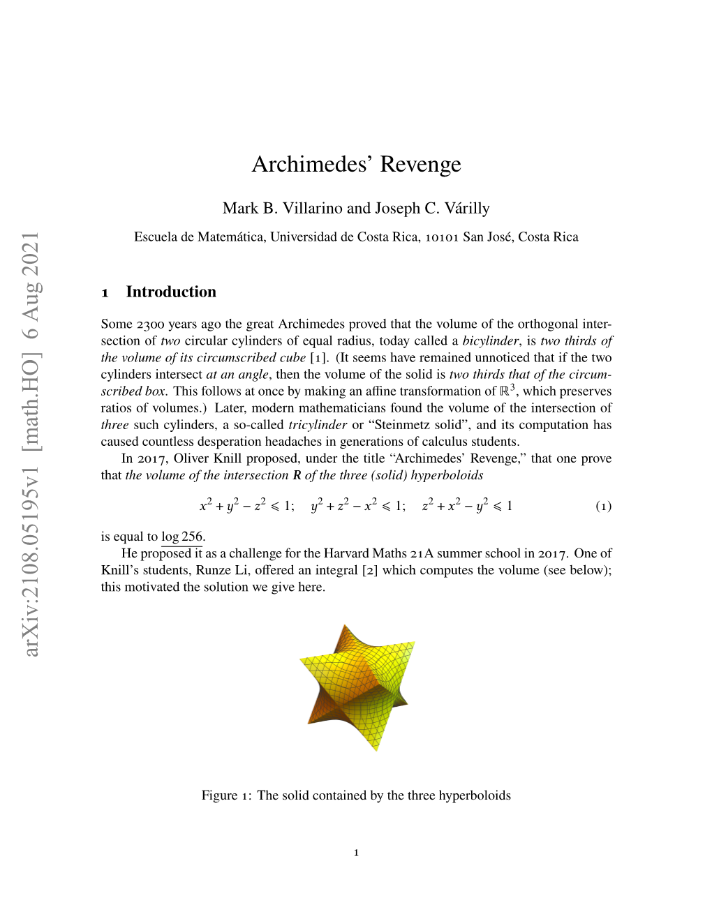 Archimedes' Revenge Arxiv:2108.05195V1 [Math.HO] 6