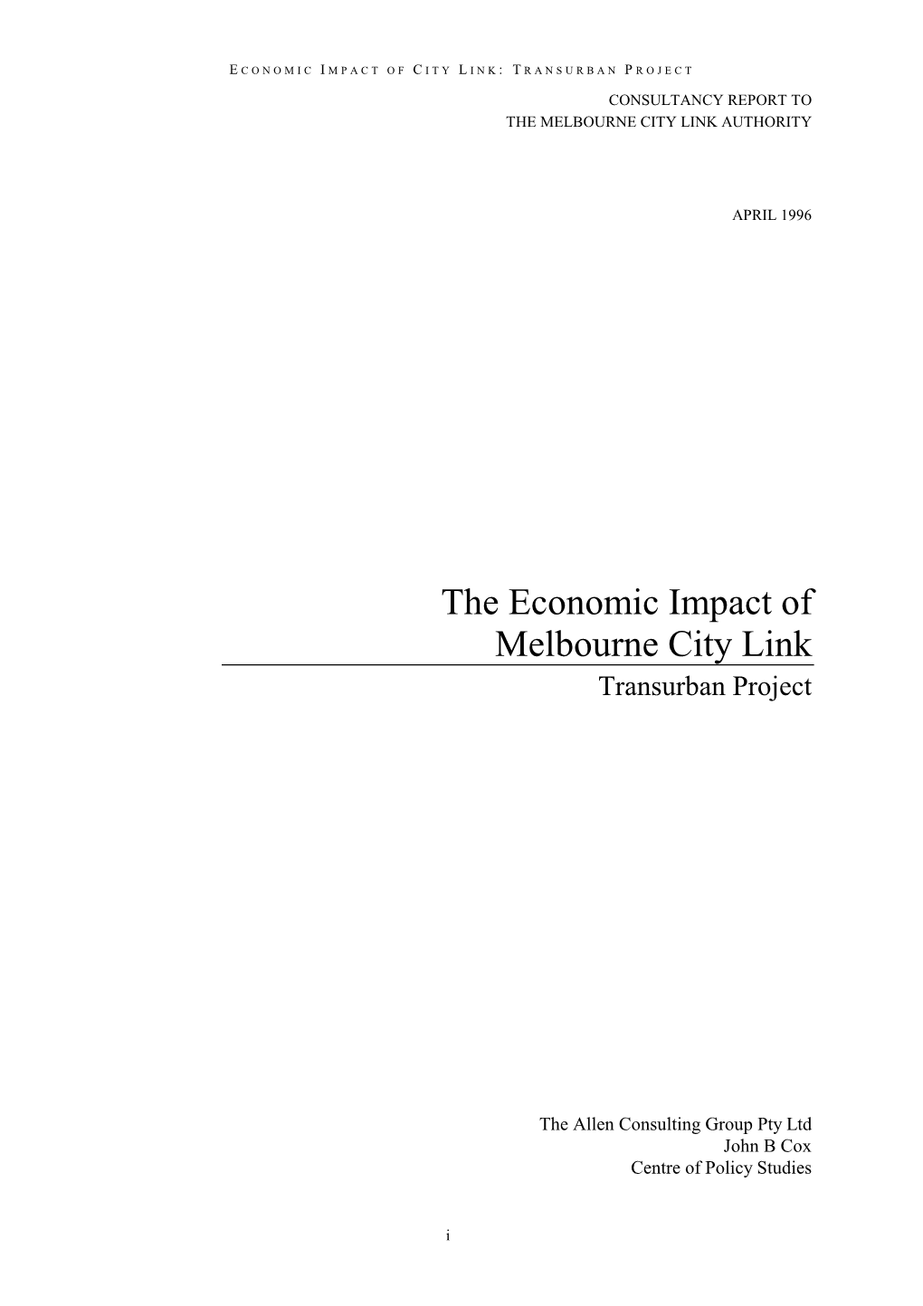 The Economic Impact of Melbourne City Link Transurban Project