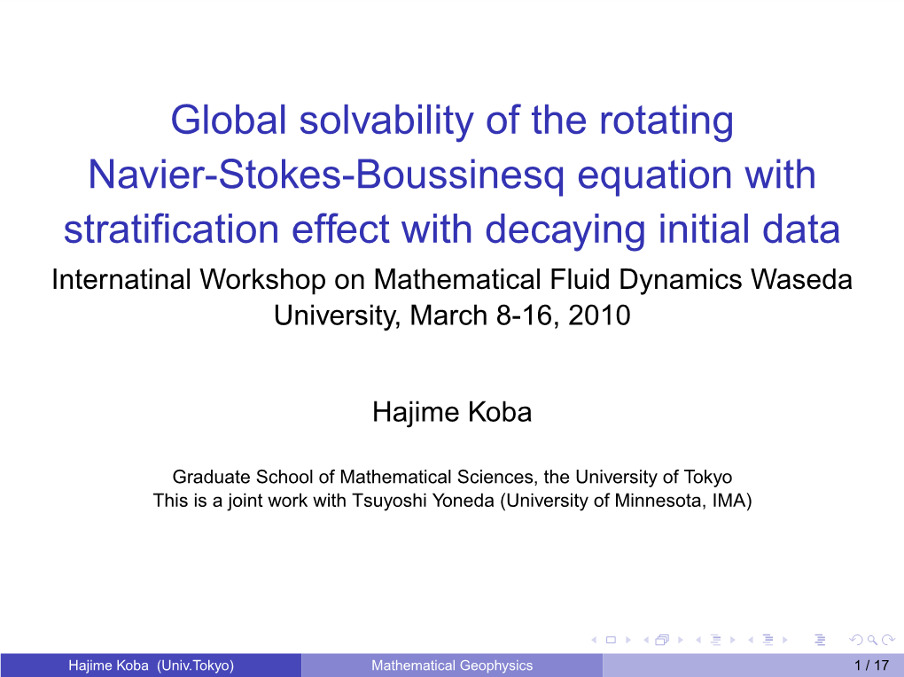 Global Solvability of the Rotating Navier-Stokes-Boussinesq Equation With