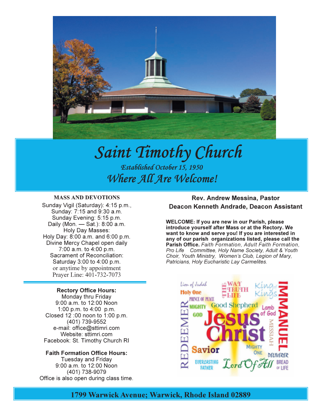 Saint Timothy Church Established October 15, 1950 Where All Are Welcome!